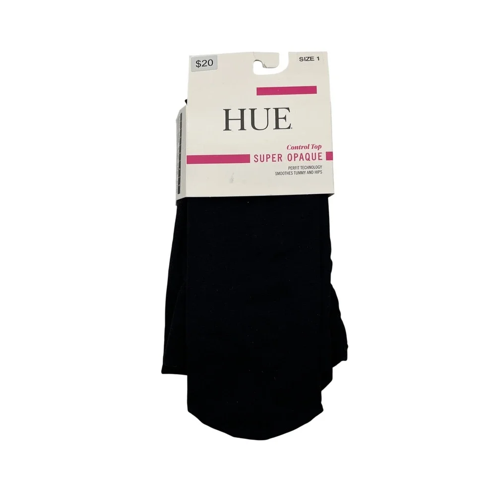 HUE Tights Womens Size 1 Black Super Opaque Control Top U6620 Perfit Technology